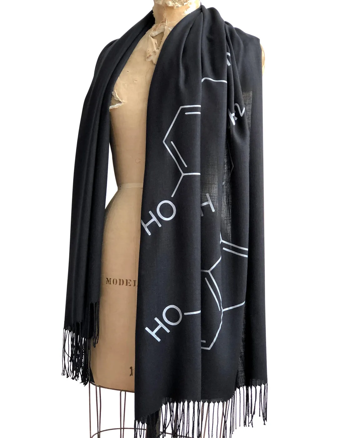 Serotonin & Dopamine Scarf, Silkscreened Bamboo Pashmina