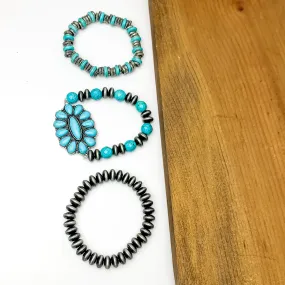 Set of Three | Silver Tone Bracelets With Turquoise Stones