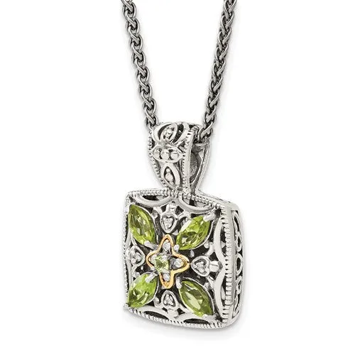 Shey Couture Sterling Silver w/ 14k Yellow Gold Accent Diamond And Peridot Necklace