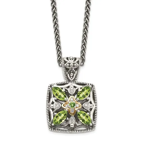 Shey Couture Sterling Silver w/ 14k Yellow Gold Accent Diamond And Peridot Necklace