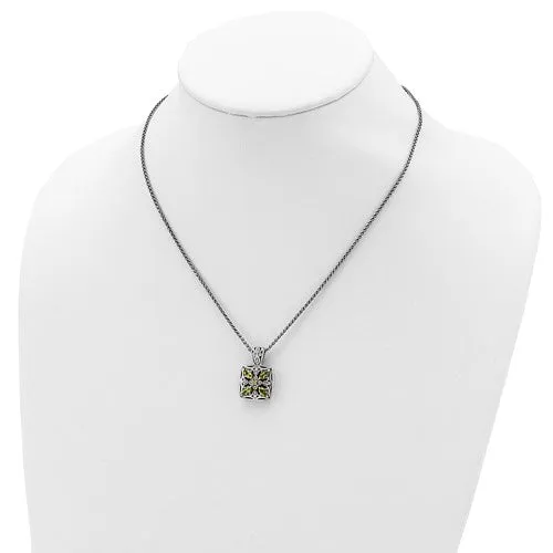 Shey Couture Sterling Silver w/ 14k Yellow Gold Accent Diamond And Peridot Necklace