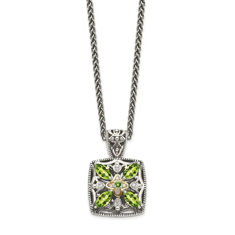 Shey Couture Sterling Silver w/ 14k Yellow Gold Accent Diamond And Peridot Necklace