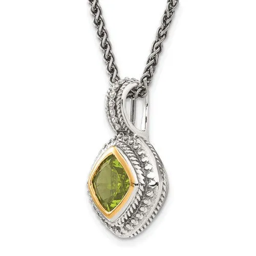 Shey Couture Sterling Silver With 14k Gold Accent 8mm Cushion Peridot Pendant Necklace