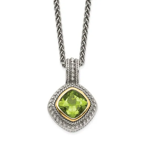 Shey Couture Sterling Silver With 14k Gold Accent 8mm Cushion Peridot Pendant Necklace