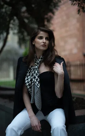 Silk Scarf in Black and White Houndstooth Print