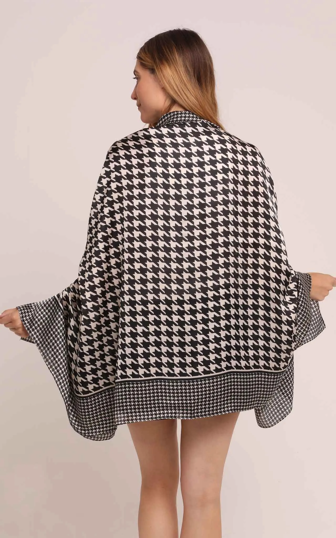 Silk Scarf in Black and White Houndstooth Print