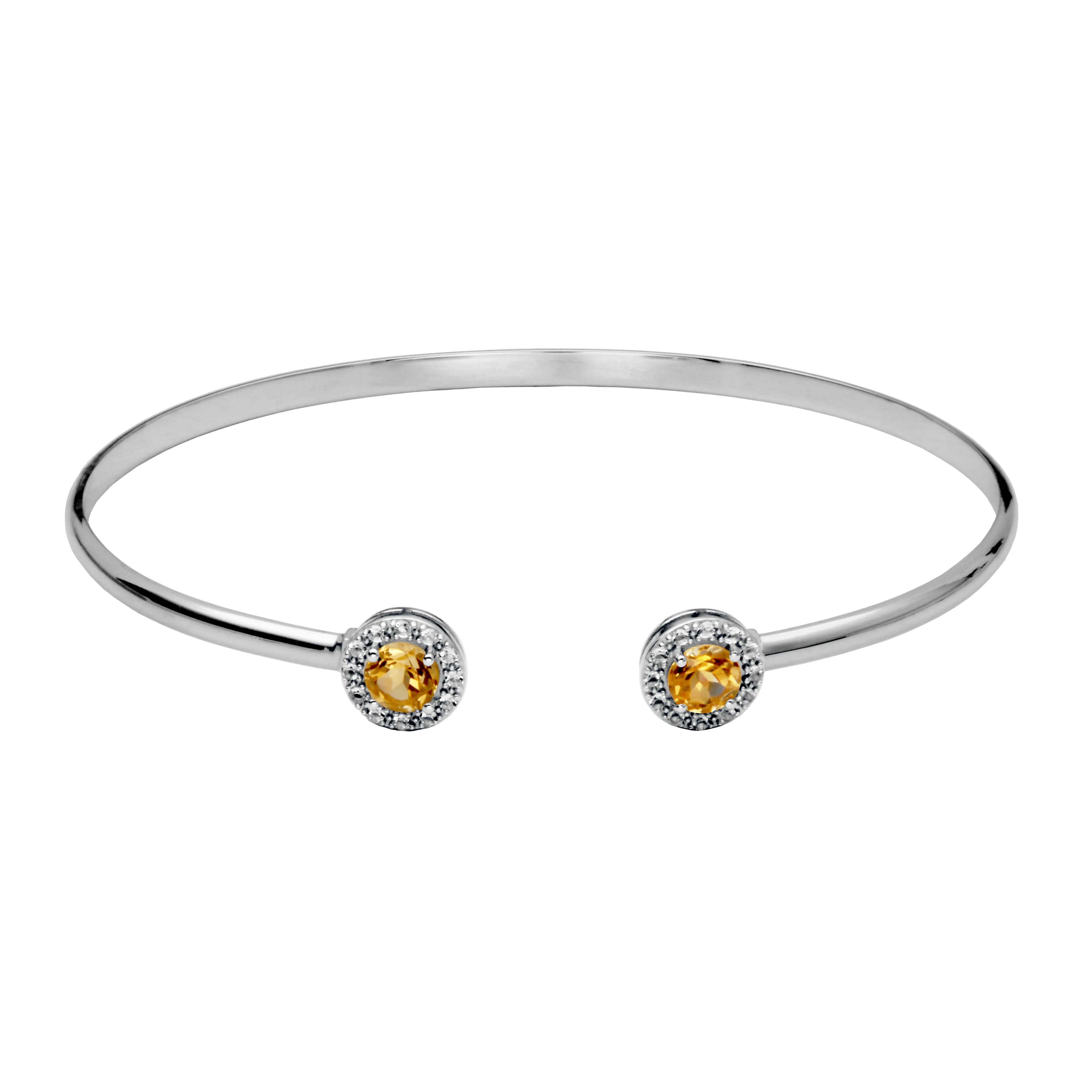 Silver Birthsone Cuff Bracelet-Citrine