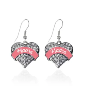 Silver Coral Madre Pave Heart Charm Dangle Earrings