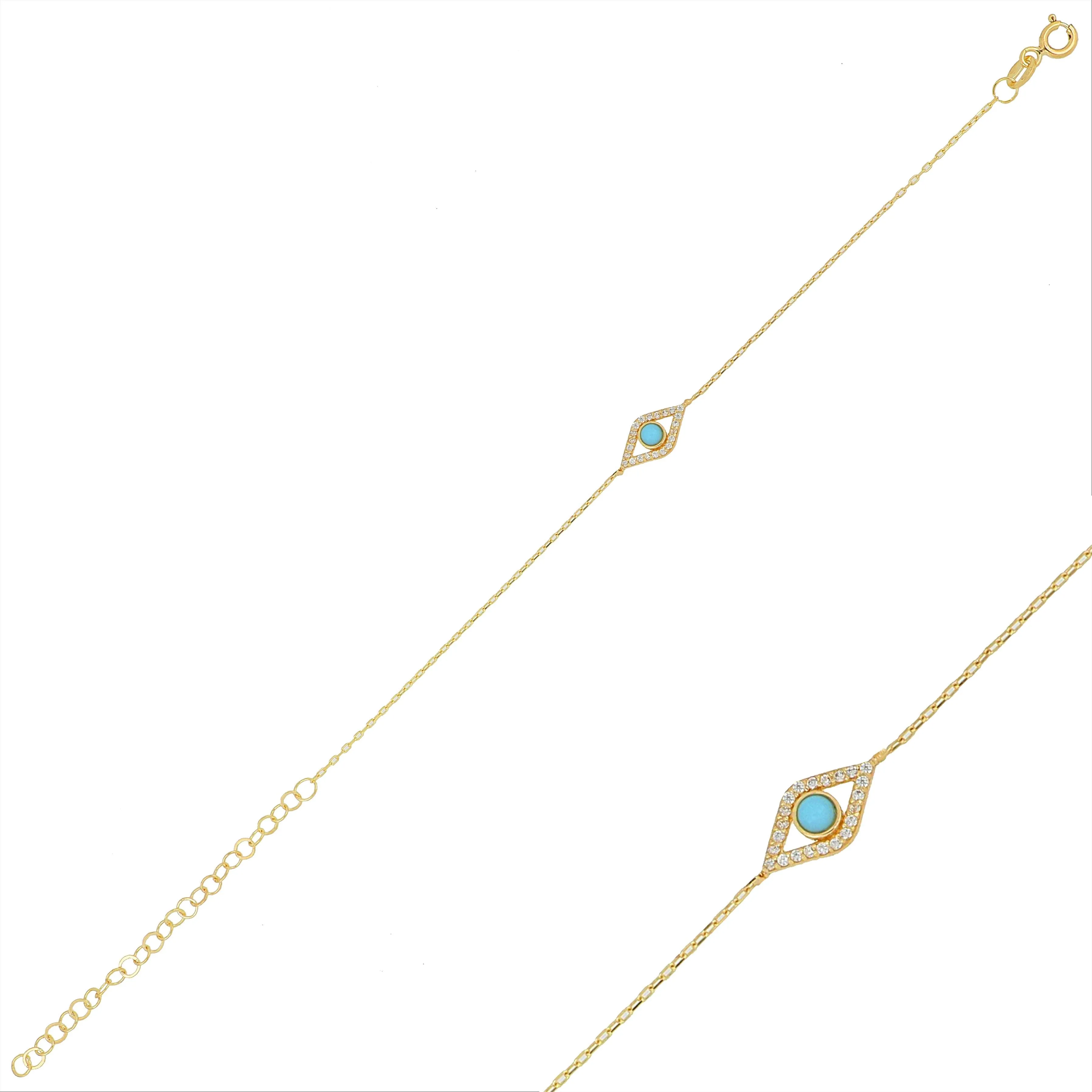 Silver gold plated dainty turquoise eye bracelet