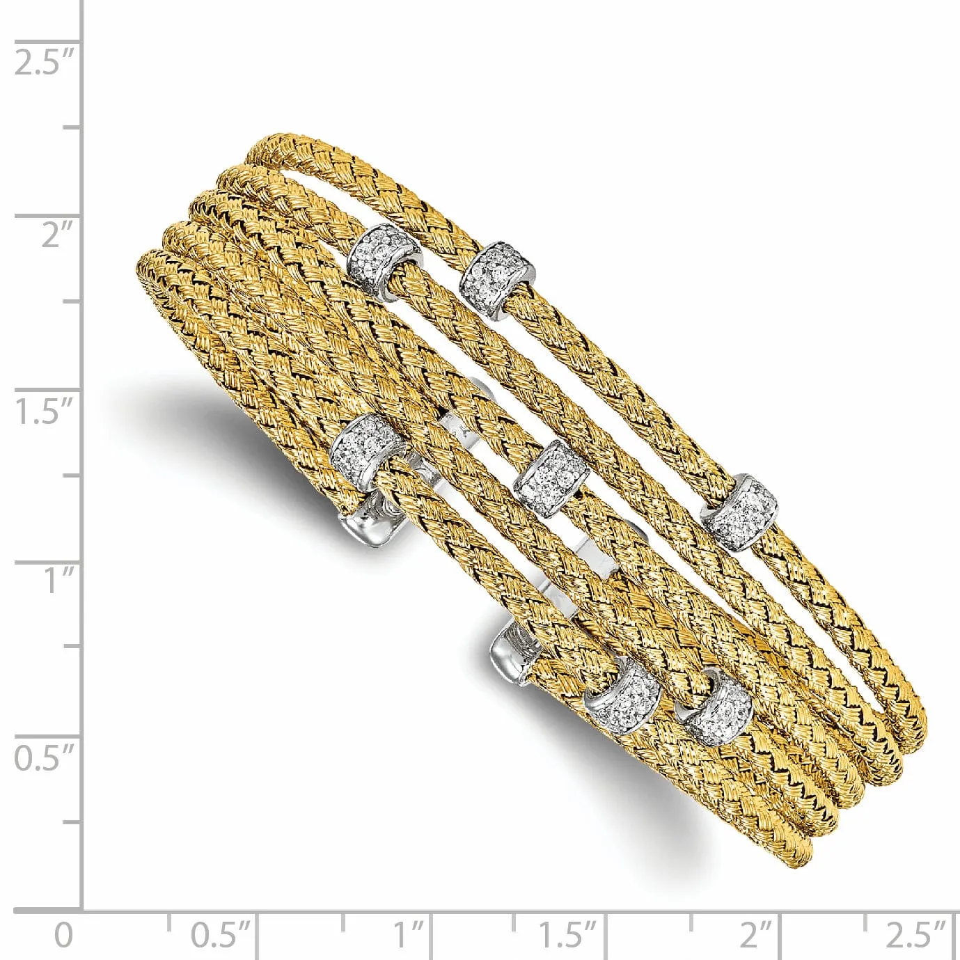 Silver Gold-tone C.Z Woven Flexible Cuff