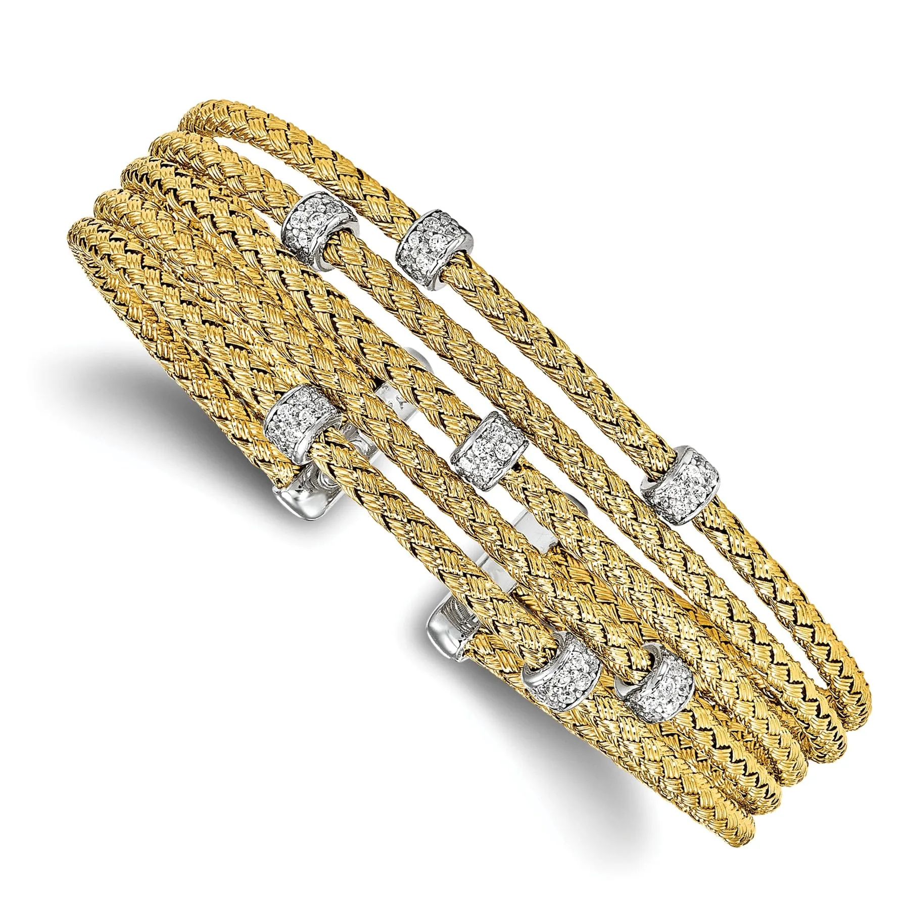 Silver Gold-tone C.Z Woven Flexible Cuff