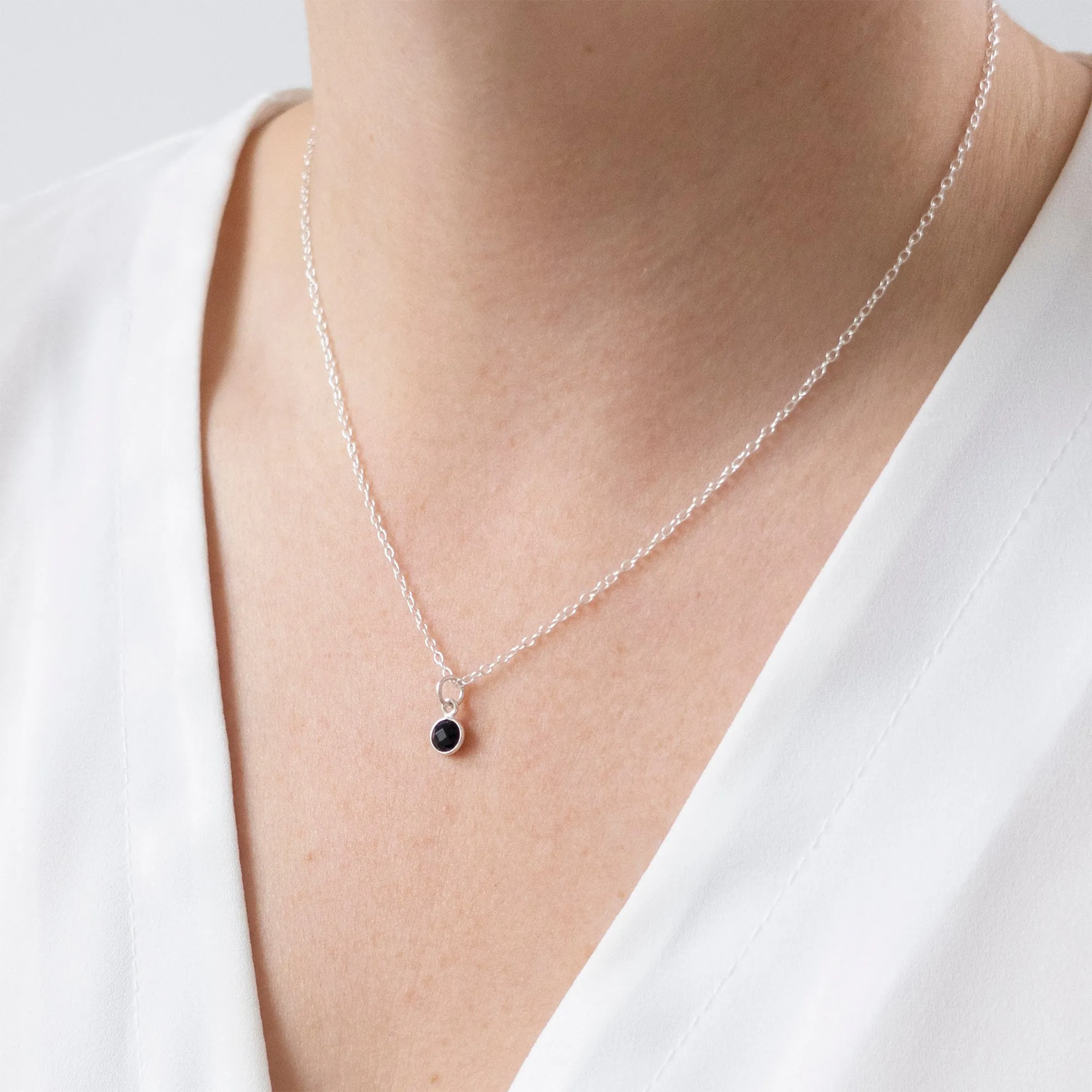 Silver Onyx December Birthstone Necklace