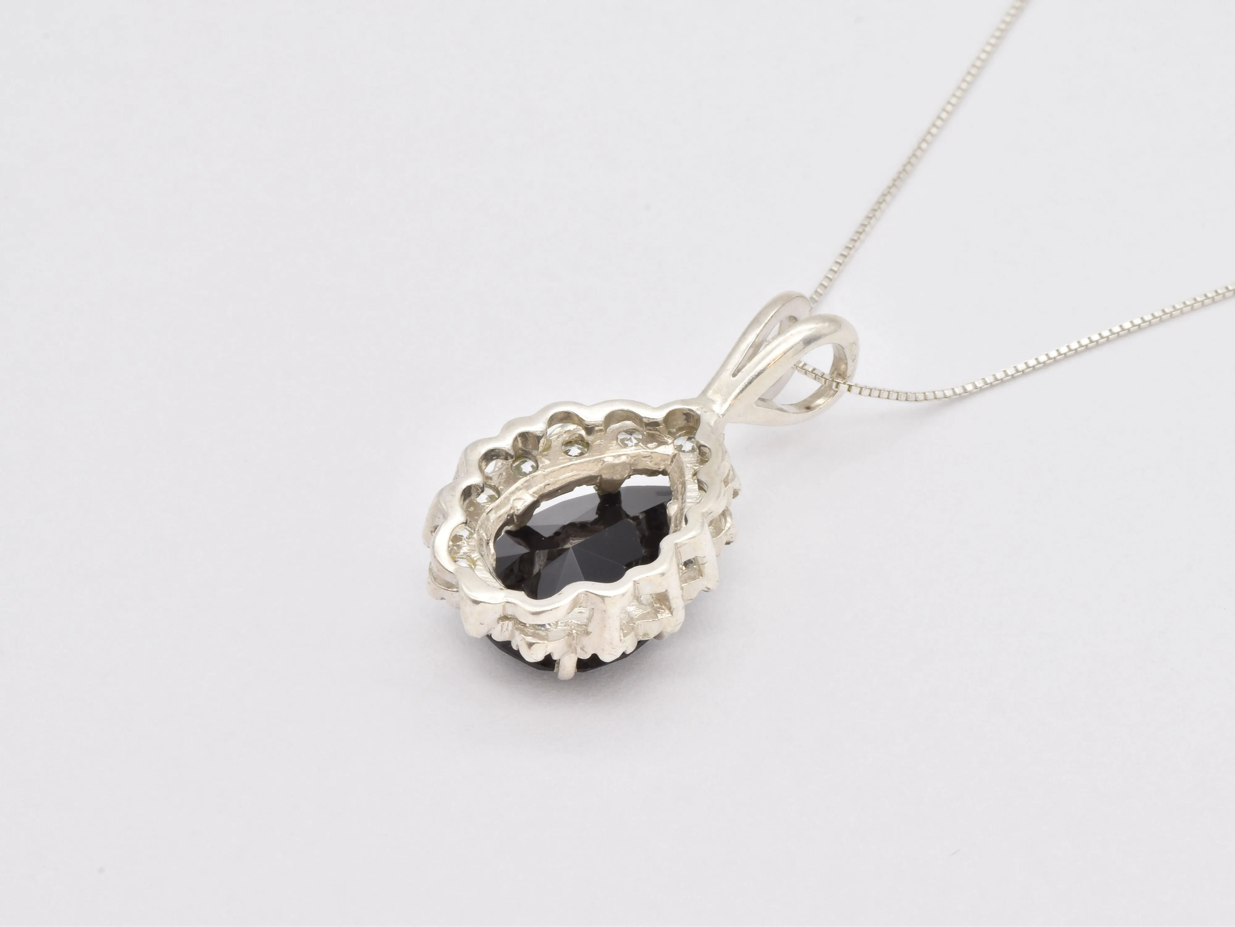 Silver Onyx Necklace - Natural Onyx Necklace, Silver Teardrop Pendant