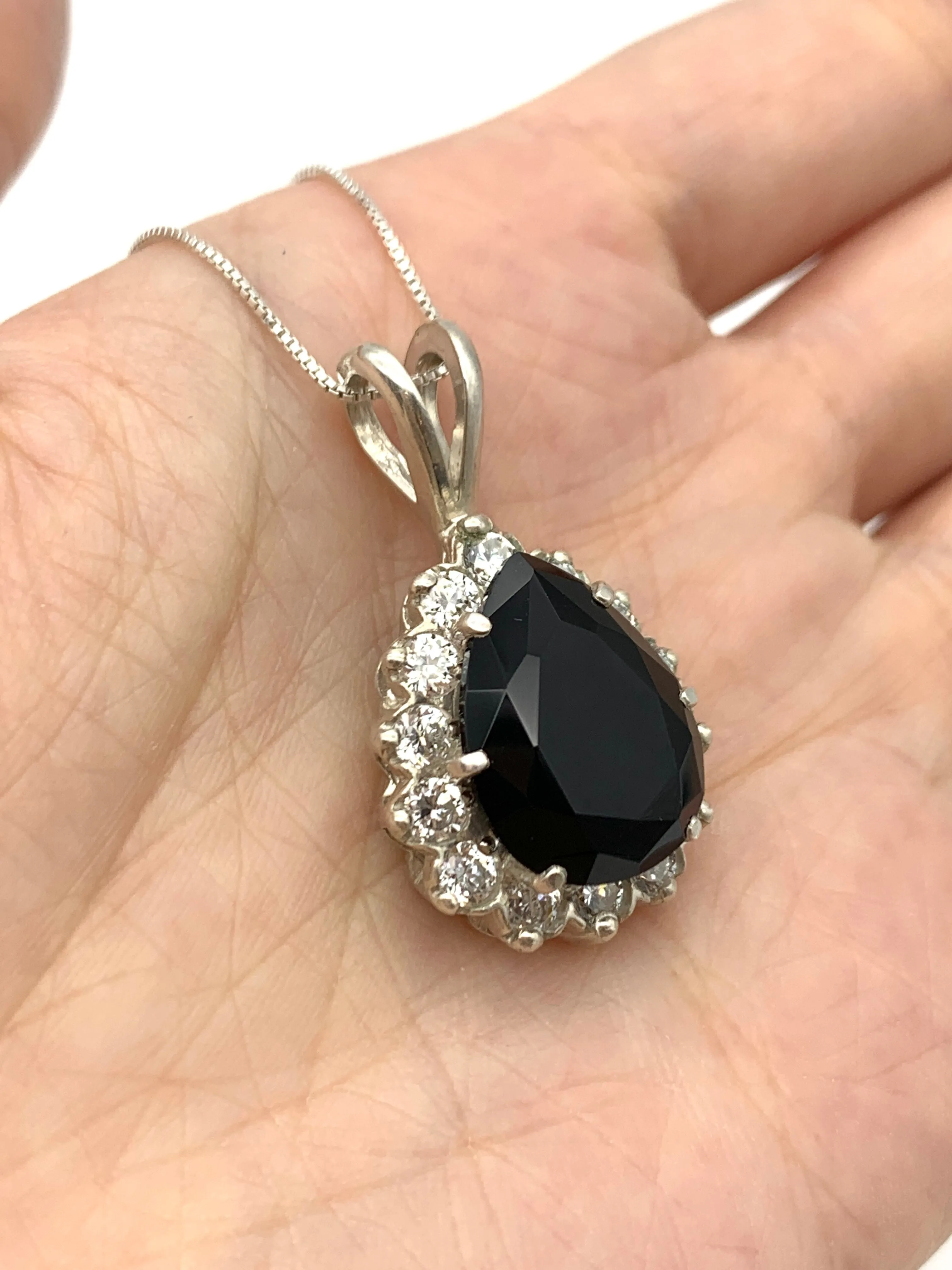 Silver Onyx Necklace - Natural Onyx Necklace, Silver Teardrop Pendant