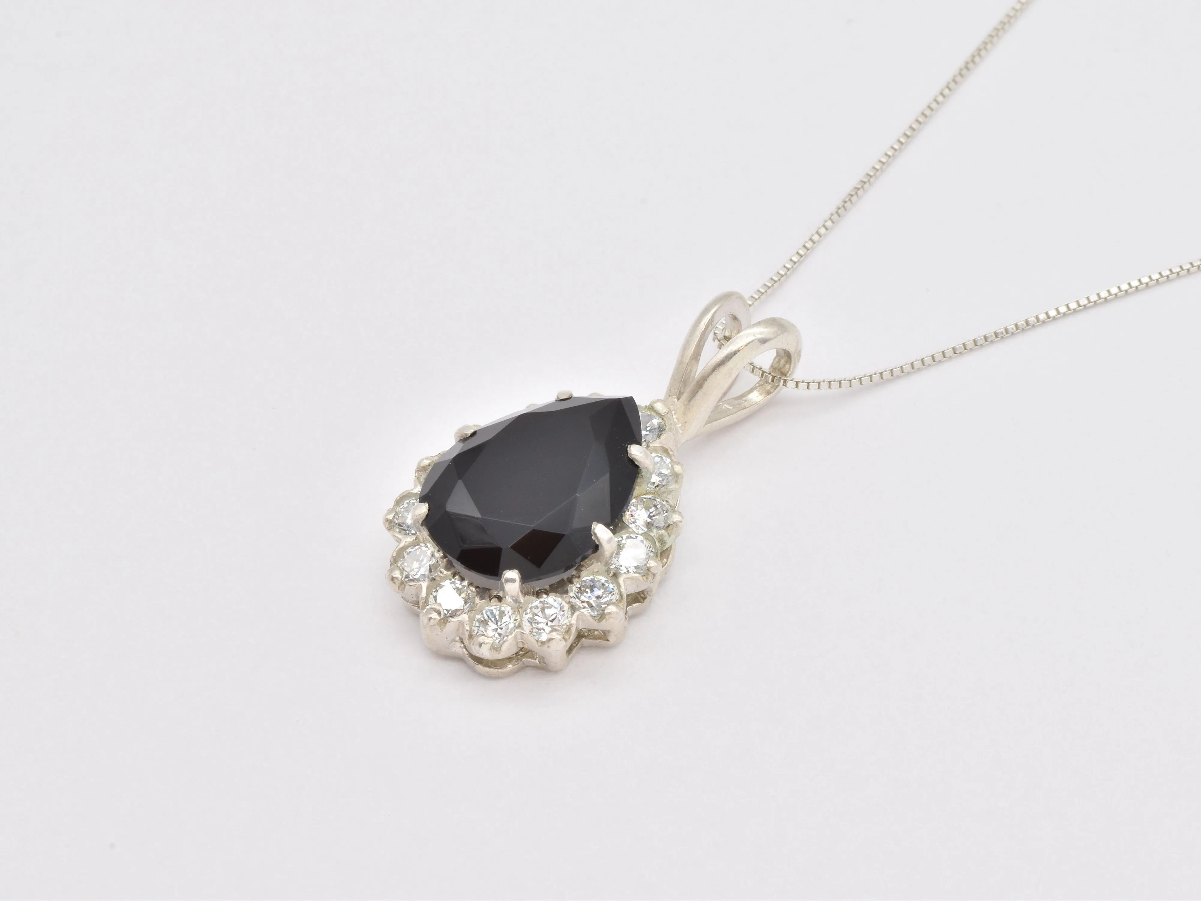 Silver Onyx Necklace - Natural Onyx Necklace, Silver Teardrop Pendant