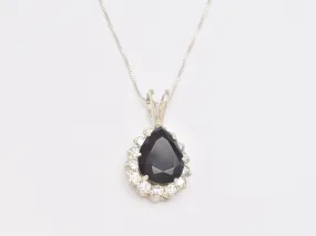 Silver Onyx Necklace - Natural Onyx Necklace, Silver Teardrop Pendant