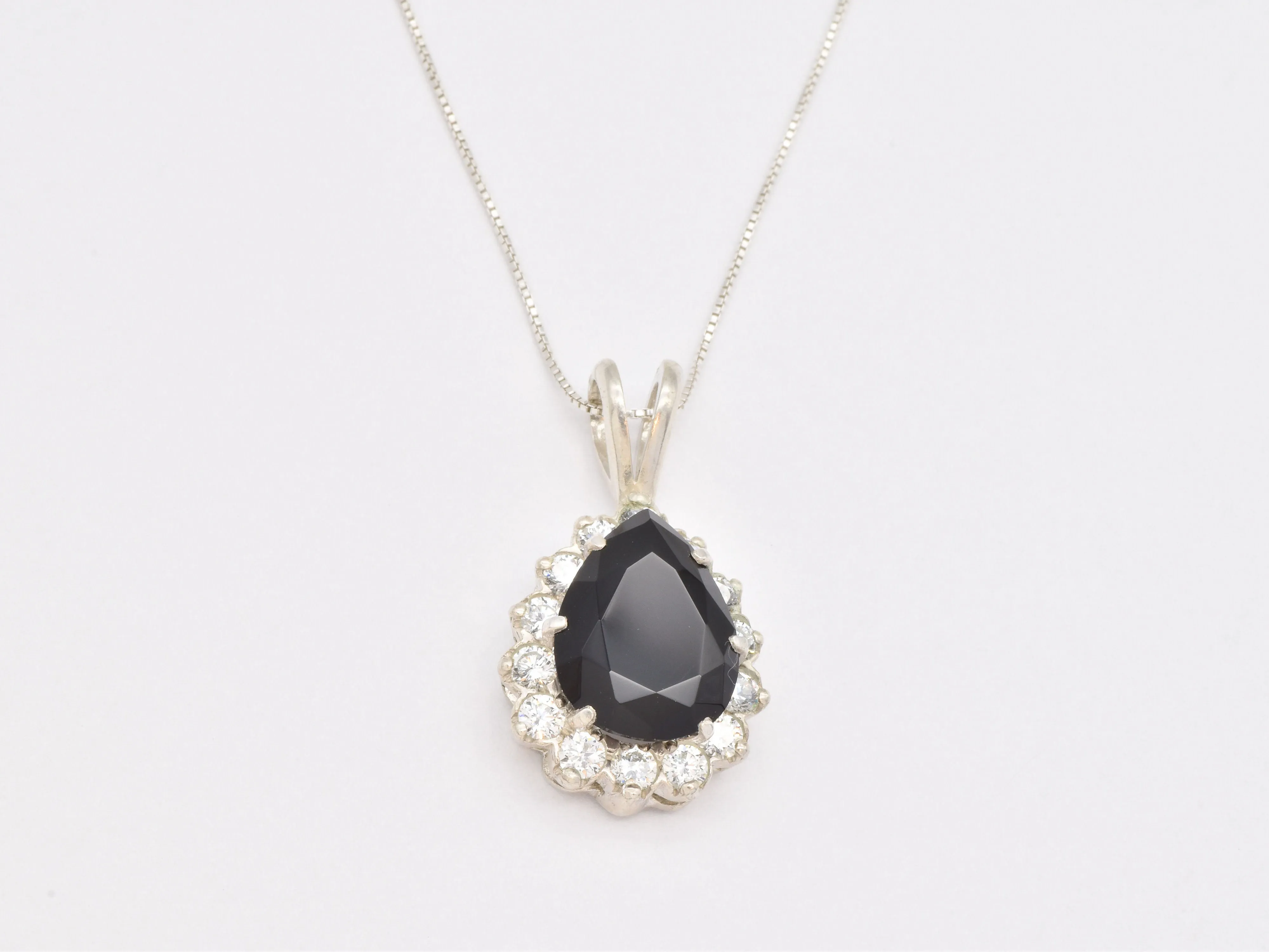 Silver Onyx Necklace - Natural Onyx Necklace, Silver Teardrop Pendant