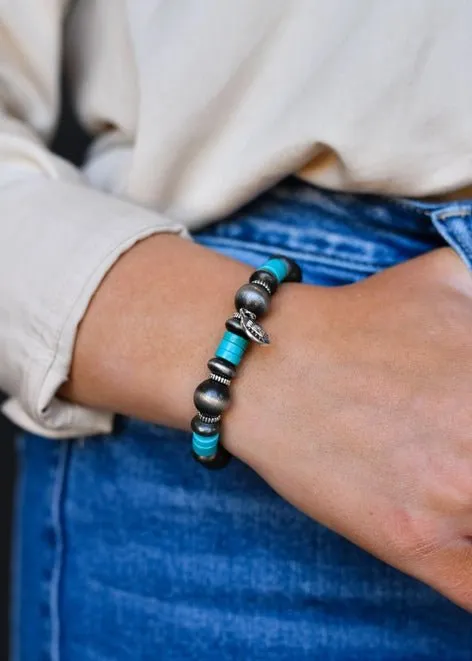 Silver Pearl and Turquoise Rondelle Stretch Bracelet