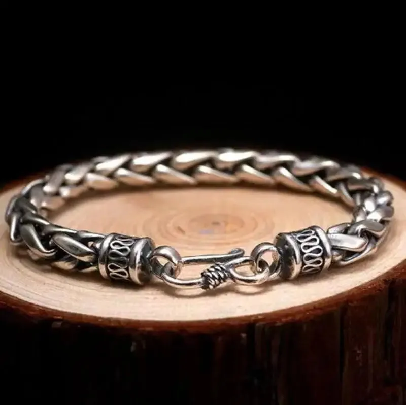 Silver Plated Braided Twist Chain Bracelet Men\'s Vintage Simple Foxtail Chain Cuff Bracelet Casual Jewelry Gift