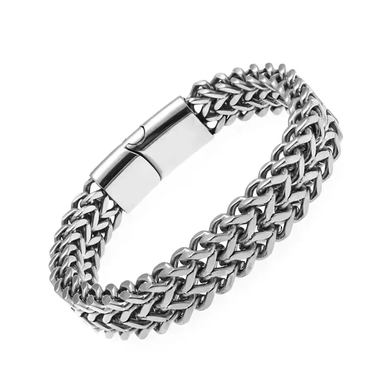 Silver Plated Braided Twist Chain Bracelet Men\'s Vintage Simple Foxtail Chain Cuff Bracelet Casual Jewelry Gift