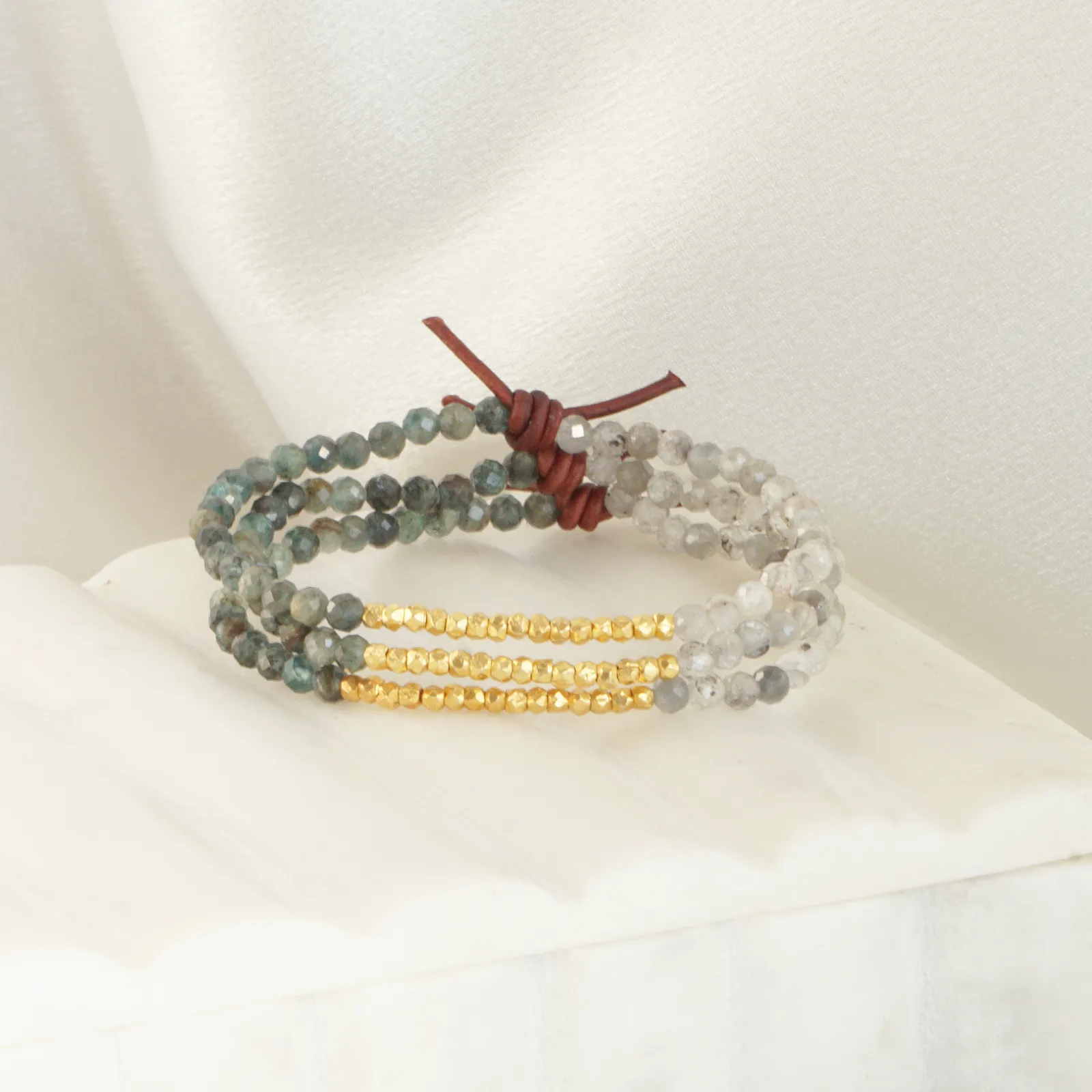 Silver Zircon, Green Kyanite & Gold Nugget Tiny Bracelet | 2024 Holiday Exclusive