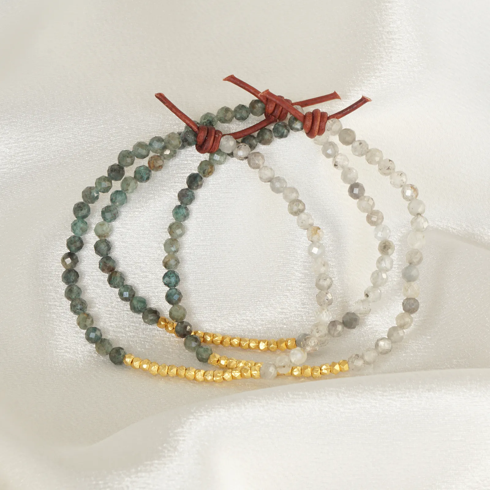 Silver Zircon, Green Kyanite & Gold Nugget Tiny Bracelet | 2024 Holiday Exclusive