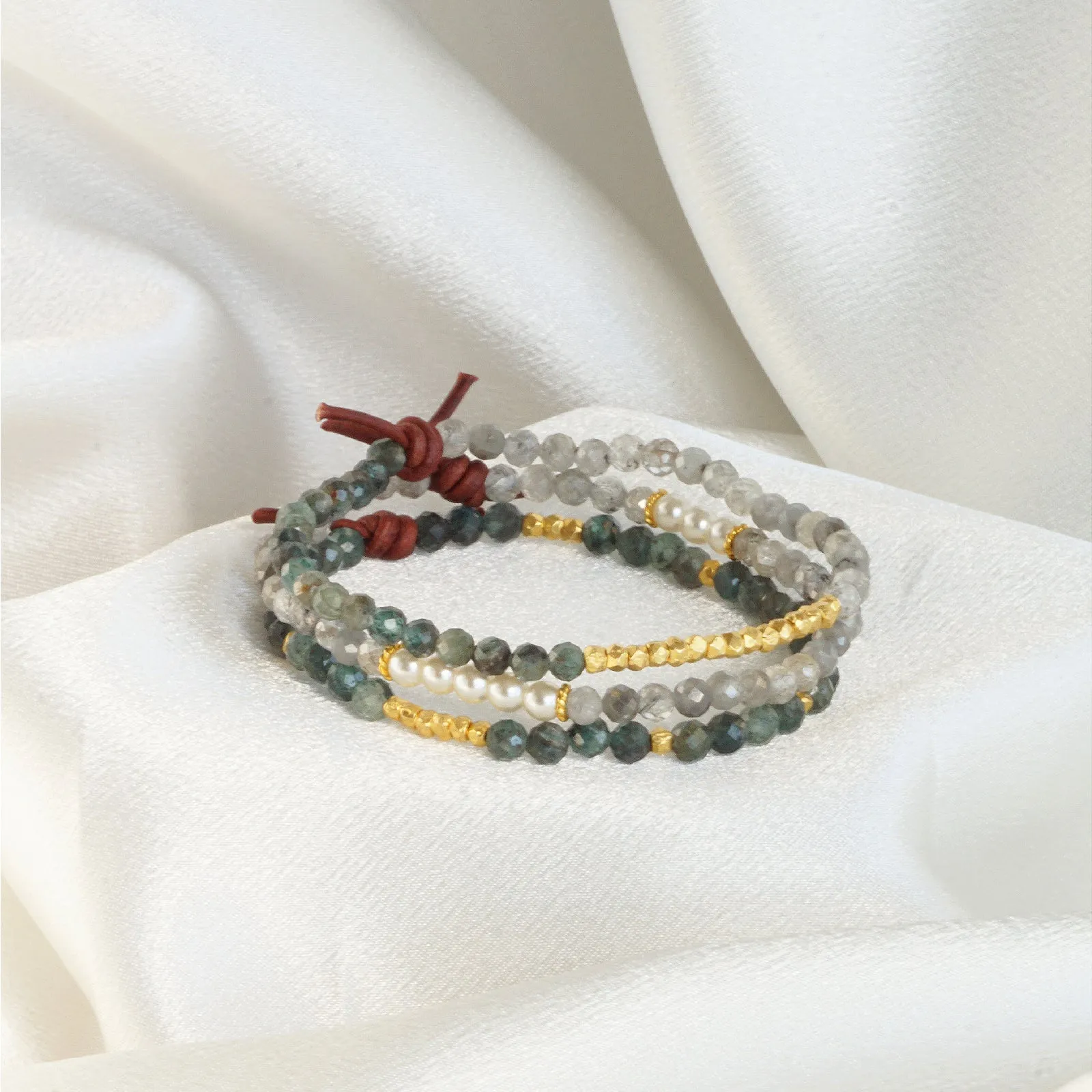 Silver Zircon, Green Kyanite & Gold Nugget Tiny Bracelet | 2024 Holiday Exclusive