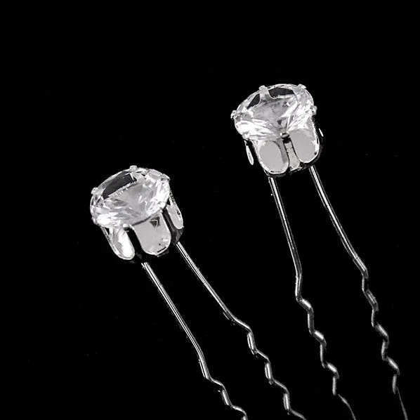 Single Rhinestone 2-Prong Bridal Hairpin [Pair]