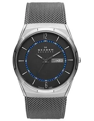 Skagen Melbye Mens Mesh Strap Watch - Grey & Blue Dial - Day / Date