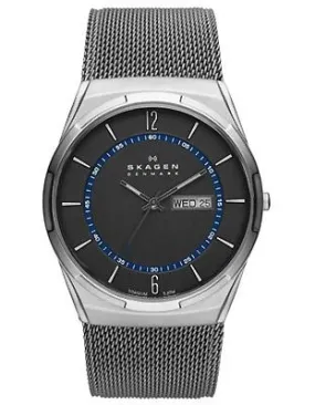 Skagen Melbye Mens Mesh Strap Watch - Grey & Blue Dial - Day / Date