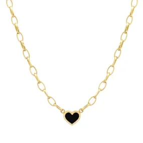 Small Edith Link Necklace with Onyx Inlay Heart