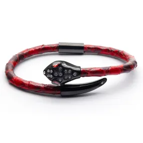 Snake Head Bracelet - Red Leather with Zircon