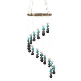 Spiral Felt Ball Mobile- Turquoise, Charcoal, Gray, White