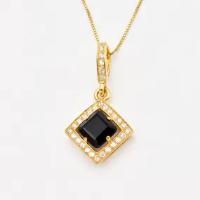 Square Onyx Pendant - Gold Onyx Necklace - Vintage Square Necklace