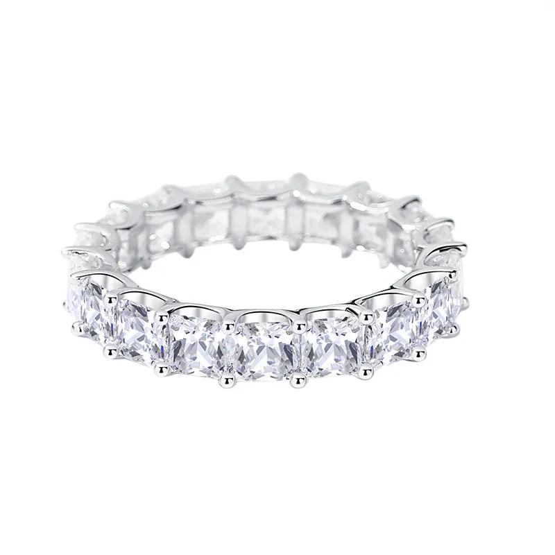 Square row diamond ring women's s925 sterling silver light luxury versatile zircon ring bracelet