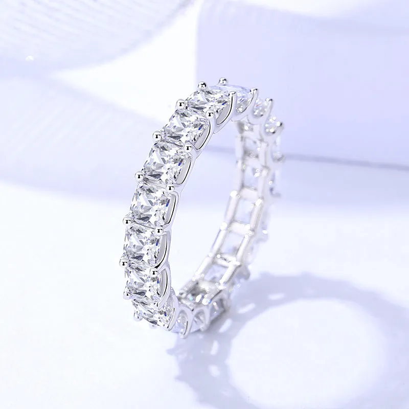 Square row diamond ring women's s925 sterling silver light luxury versatile zircon ring bracelet