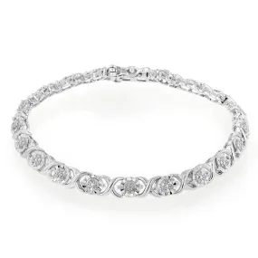 Sterling Silver 1/4 Carat Hugs and Kisses Diamond 18cm Bracelet