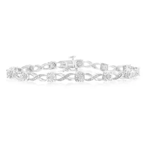 Sterling Silver 18cm Diamond Infinity Bracelet with 63 Diamonds