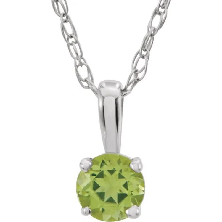 Sterling Silver 3 mm Imitation Peridot Youth Solitaire 14" Necklace