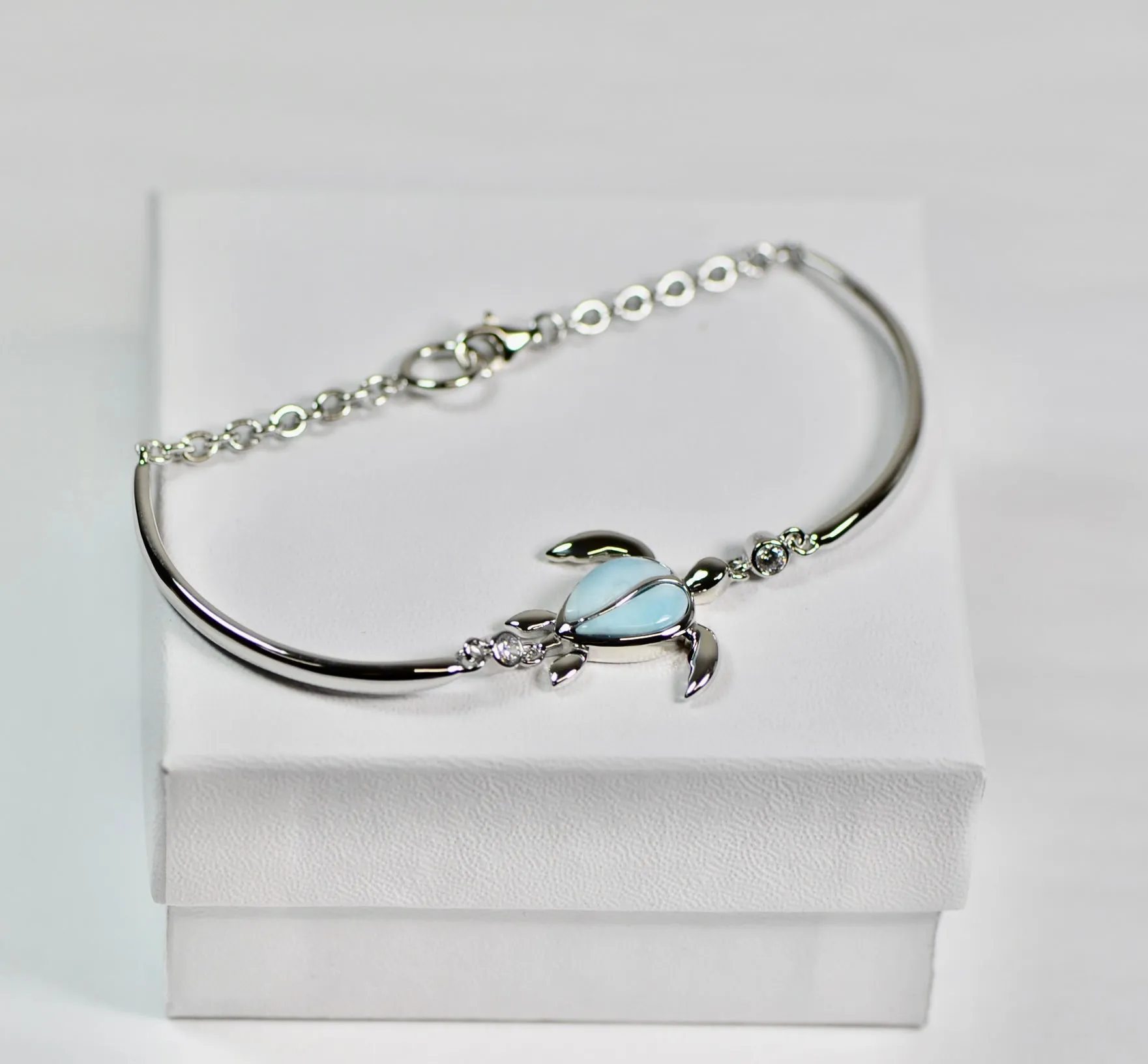 Sterling Silver Alamea Hawaii Natural Larimar Honu Sea Turtle Bracelet