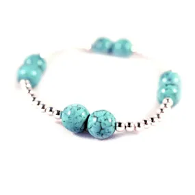 Sterling Silver Beaded Turquoise Bracelet Stretch