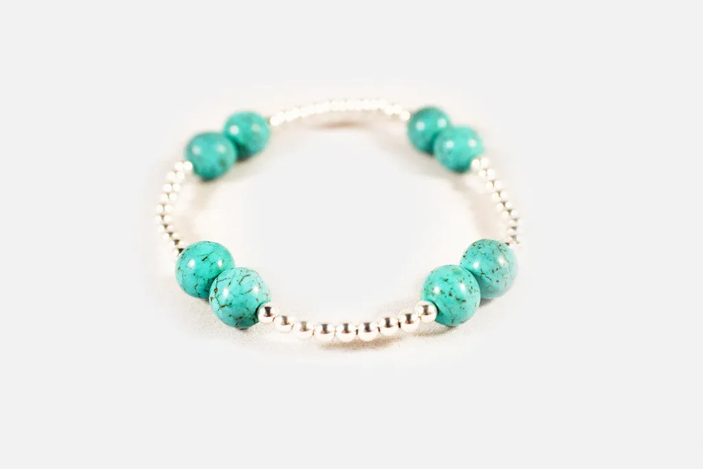 Sterling Silver Beaded Turquoise Bracelet Stretch