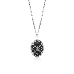 Sterling Silver Brown Diamond & Black Onyx Caged Oval Necklace - XNC256-16D55