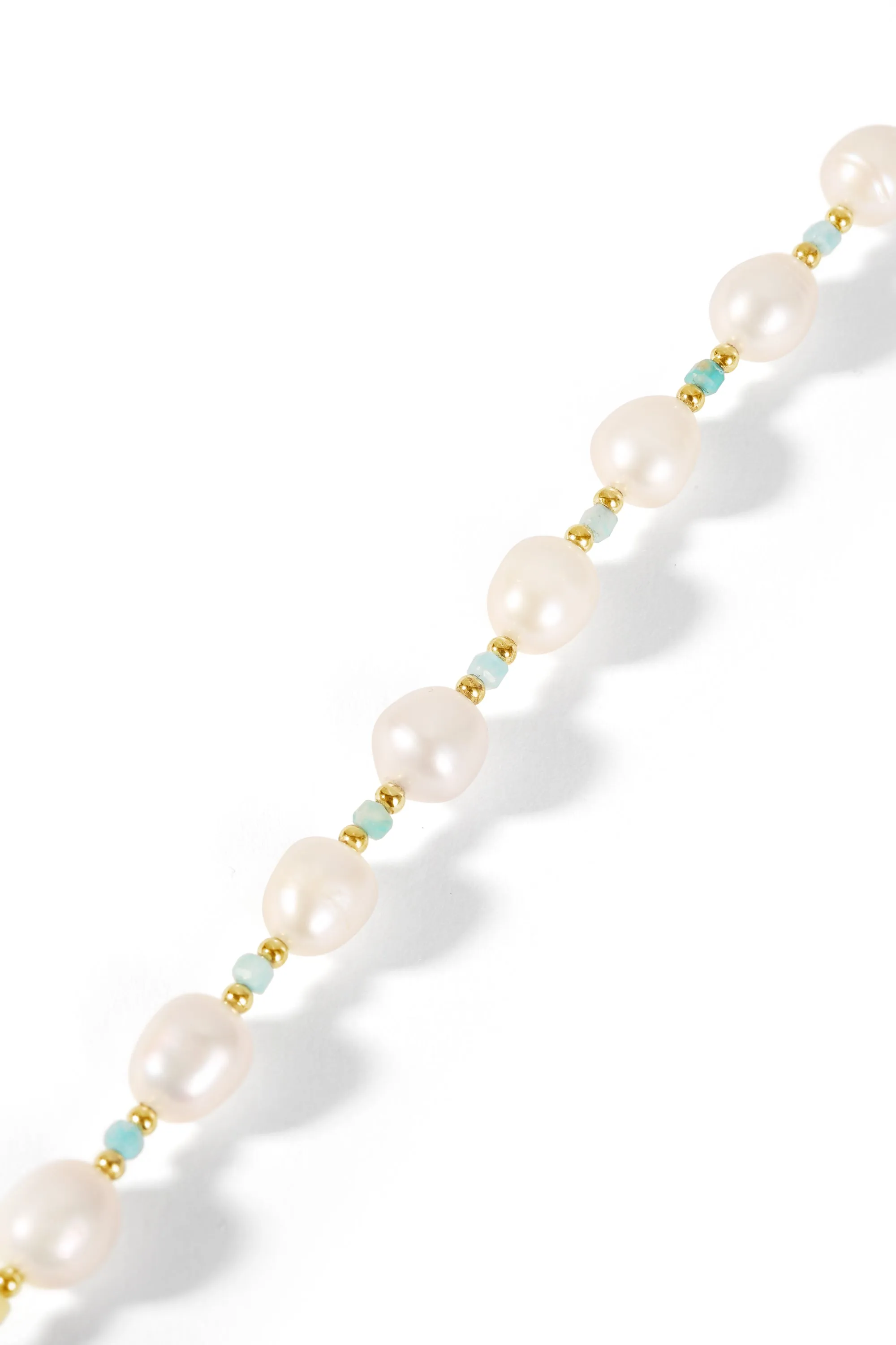 Sterling Silver Gold Plated Freshwater Pearl & Amazonite Bead Bracelet