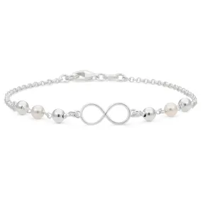 Sterling Silver Infinity and Simulated Pearl Fancy Bracelet 19cm