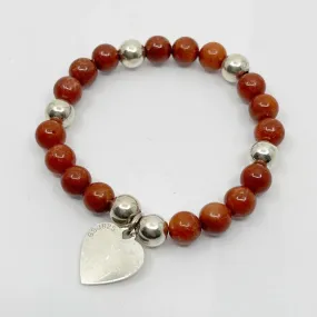 sterling silver jasper bead heart charm bracelet