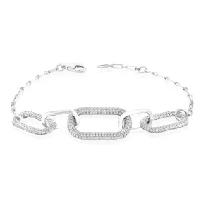 Sterling Silver Rhodium Plated Cubic Zirconia On Chunky Link 19 3cm Bracelet