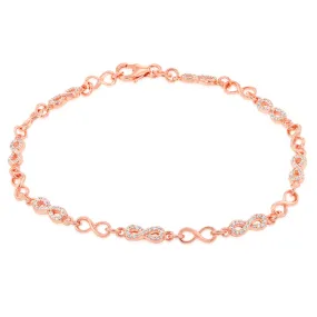 Sterling Silver Rose Gold Plated Cubic Zirconia Infinity 19.5cm Bracelet