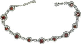 Sterling silver round multi halo Garnet red CZ bracelet 34668