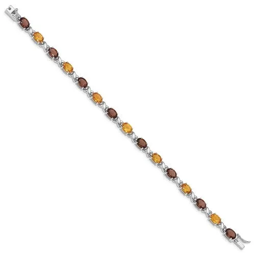 Sterling Silver Smoky Quartz, Citrine and White Topaz Bracelet